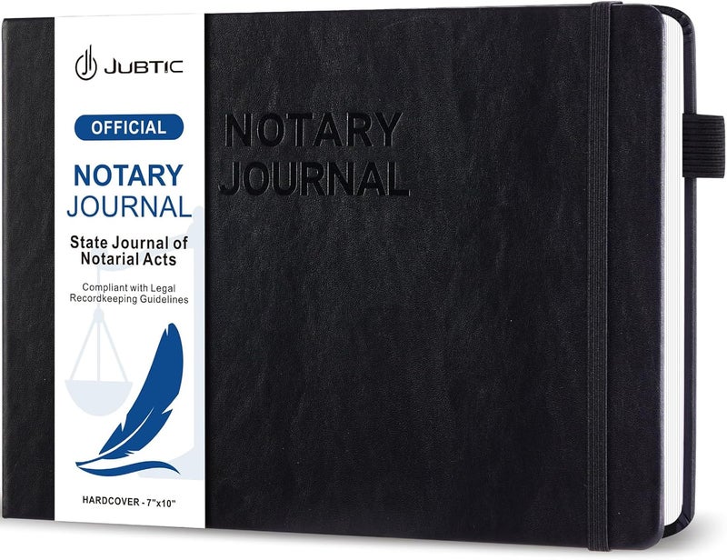 JUBTIC Notary Journal Log Book - Notary Public Journal of Notarial Acts - Notary Supplies with Privacy Guard– Horizontal, 378 Record Entries, 128 Numbered Pages, Hardcover, 10x7″ (Black) - Image 1